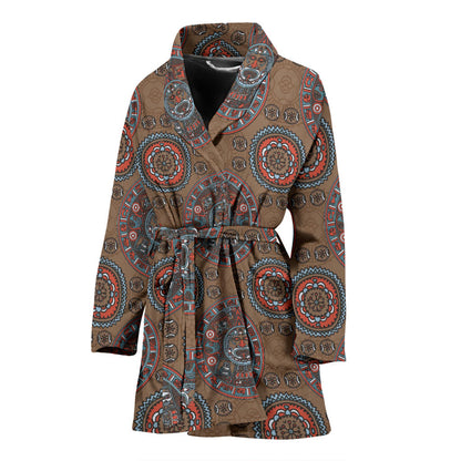 Calendar Aztec Pattern Print Design 03 Women Bathrobe