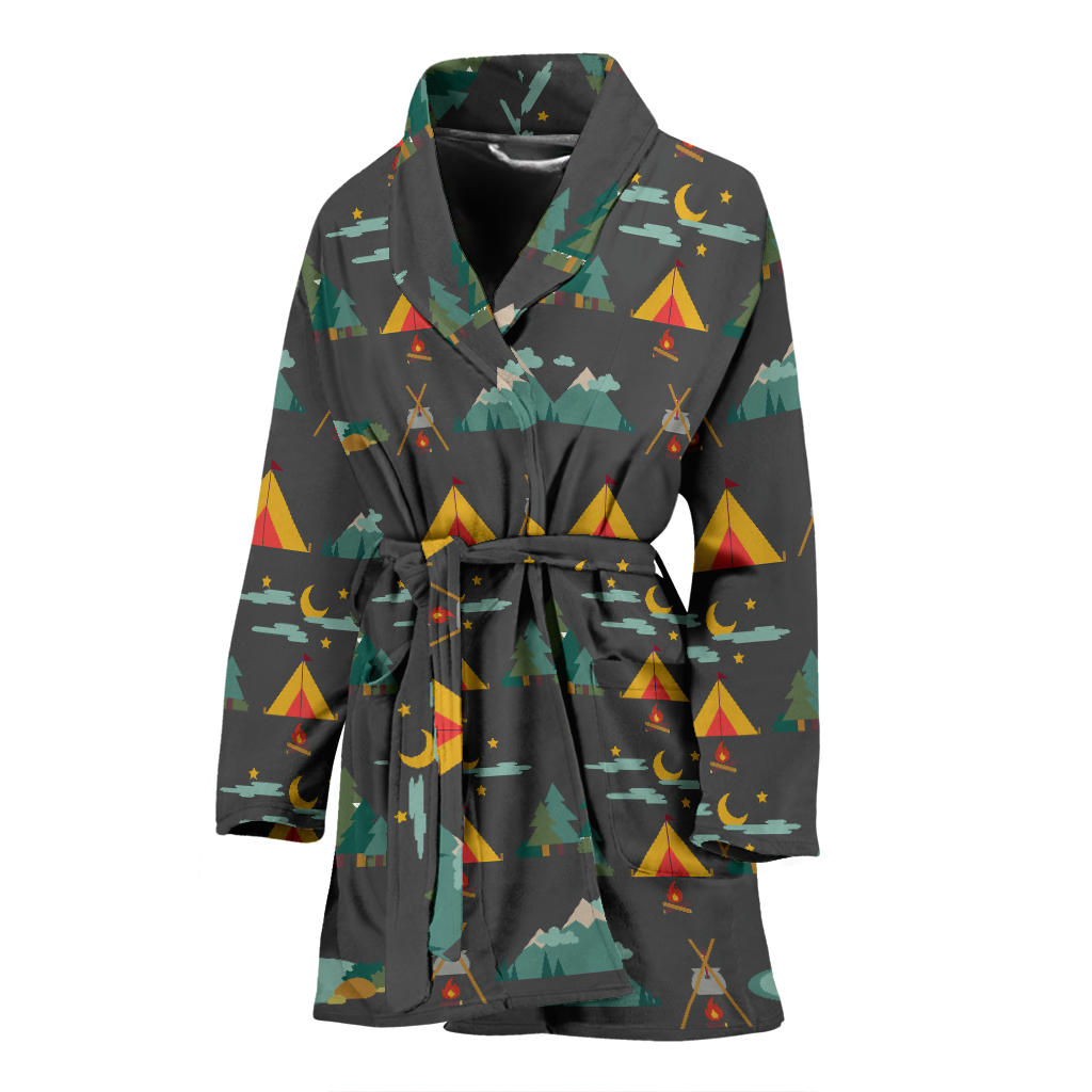 Camping Tent Pattern Print Design 03 Women Bathrobe