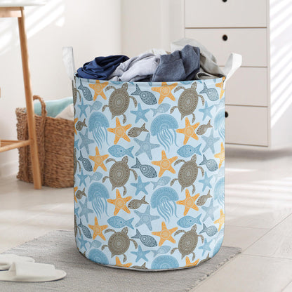 Polynesian Jellyfish Turtle Print Laundry Basket