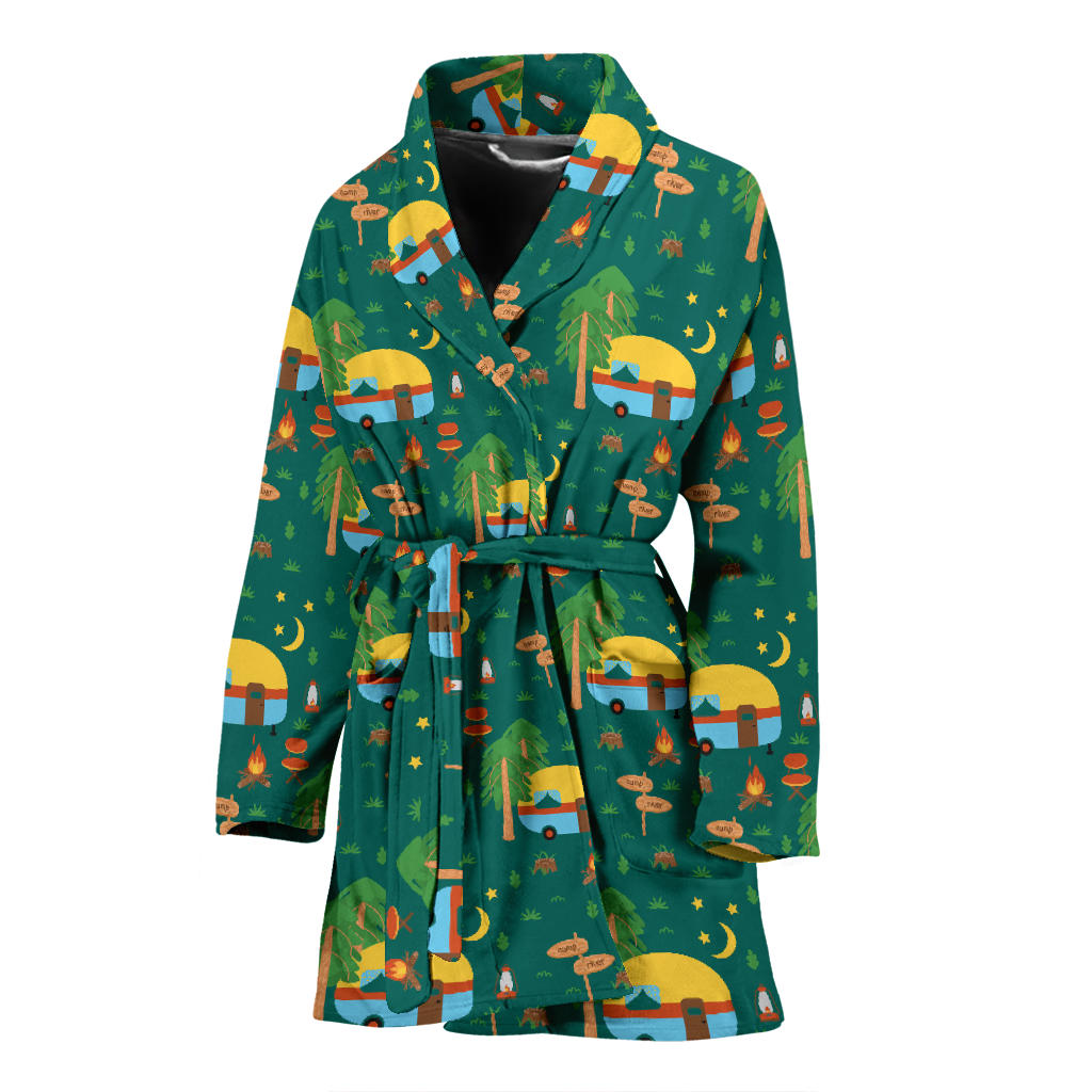 Camping Camper Pattern Print Design 06 Women Bathrobe