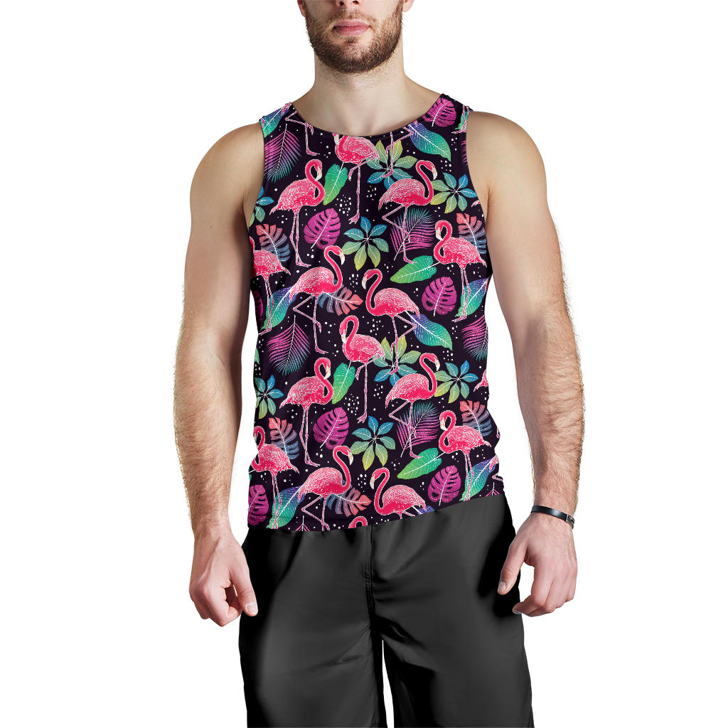 Flamingo Tropical leaves Neon Print Men Tank Top