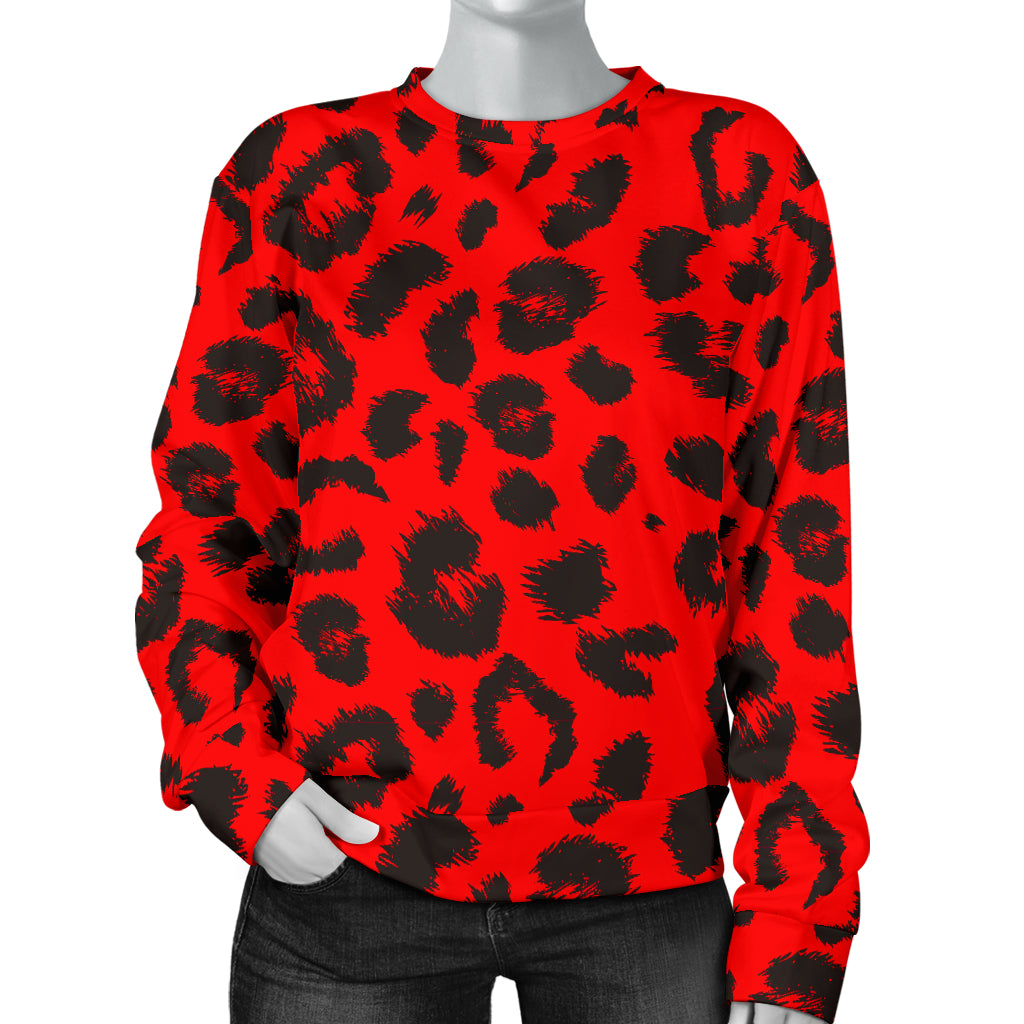 Leopard Red Skin Print Women Long Sleeve Sweatshirt