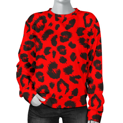 Leopard Red Skin Print Women Long Sleeve Sweatshirt