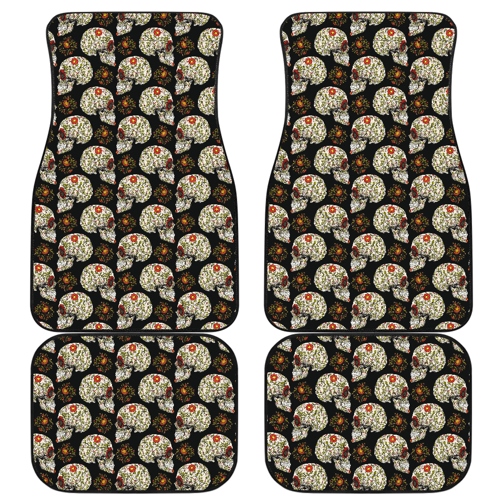 Sugar Skull Flower Design Themed Print Car Floor Mats Front Back