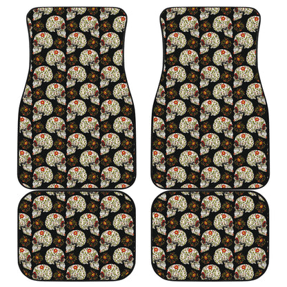 Sugar Skull Flower Design Themed Print Car Floor Mats Front Back