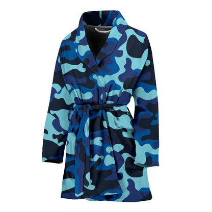 Camo Blue Pattern Print Design 04 Women Bathrobe
