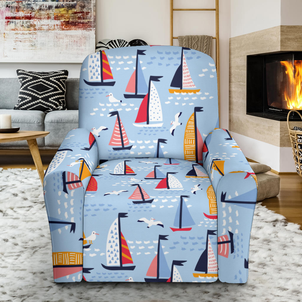 Sailboat Print Design LKS304 Recliner Slipcover with Pocket