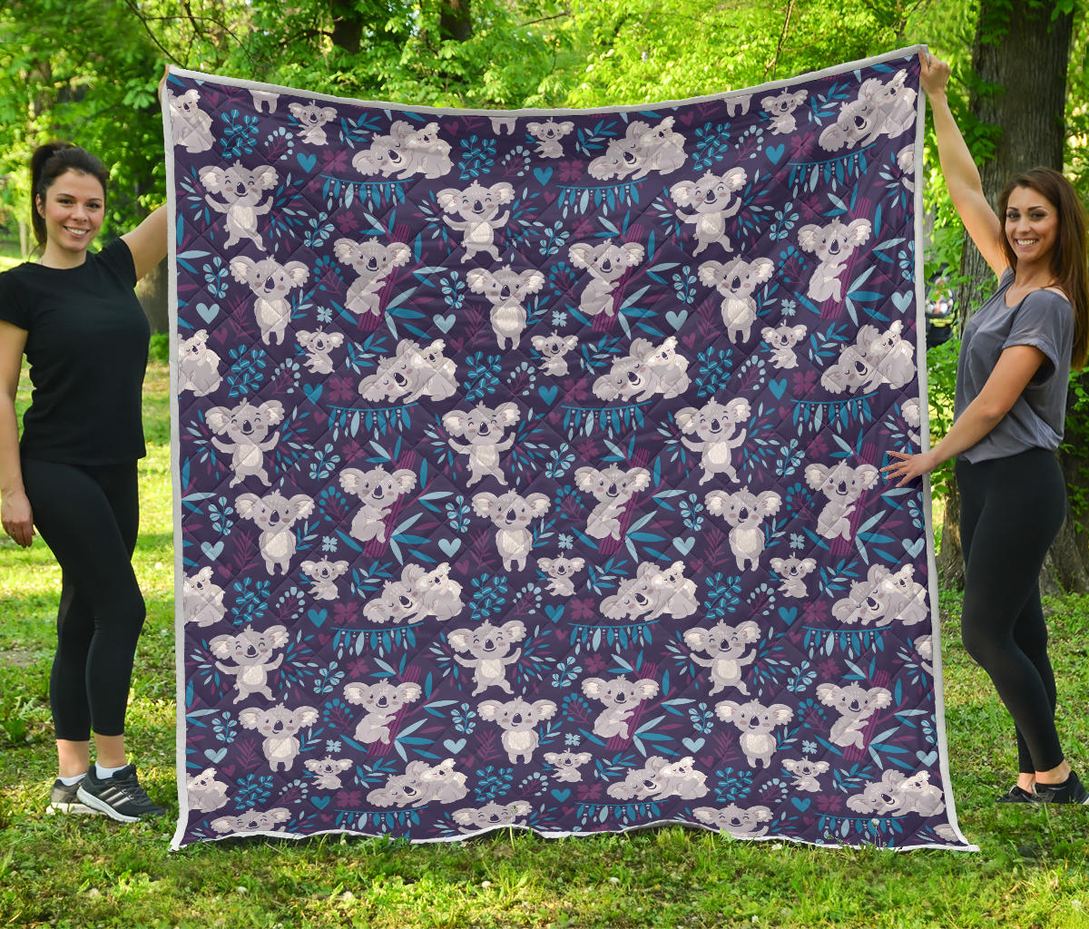 Koala Cute Themed Design Print Quilt Bedspread