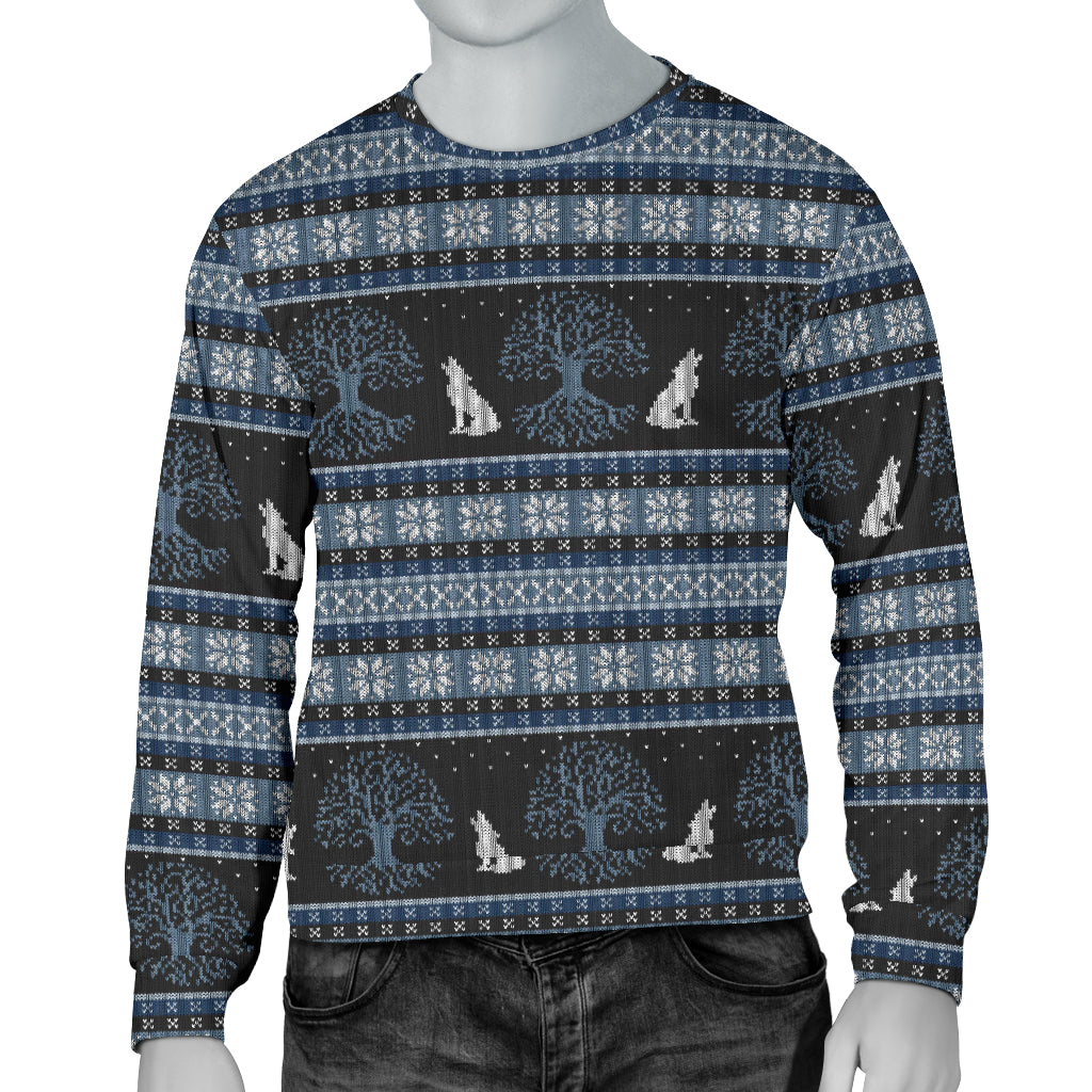 Wolf Tree of Life Knit Design Print Men Long Sleeve Sweatshirt