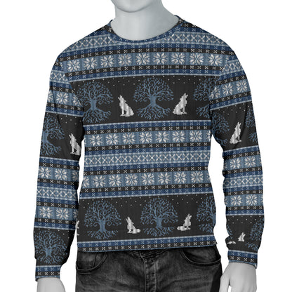 Wolf Tree of Life Knit Design Print Men Long Sleeve Sweatshirt