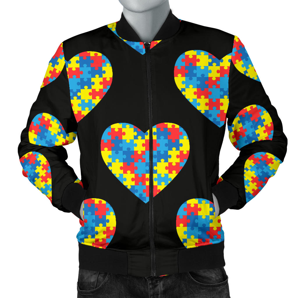 Autism Awareness Heart Design Print Men Bomber Jacket