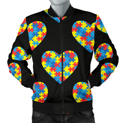 Autism Awareness Heart Design Print Men Bomber Jacket