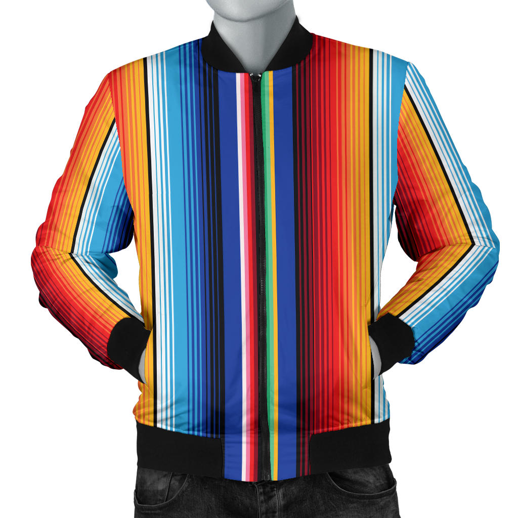 Mexican Blanket Stripe Print Pattern Men Bomber Jacket