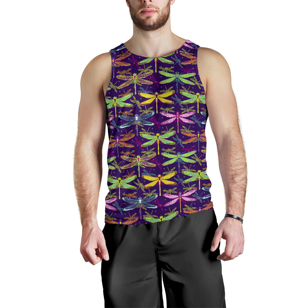 Dragonfly Neon Color Print Pattern Men Tank Top