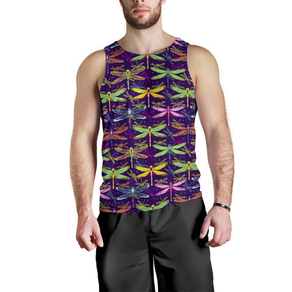 Dragonfly Neon Color Print Pattern Men Tank Top
