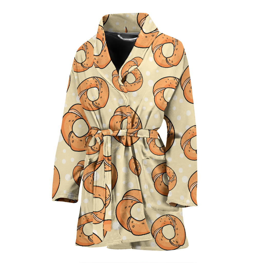 Bagel Pattern Print Design 03 Women Bathrobe