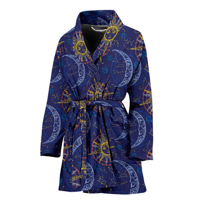 Celestial Moon Sun Pattern Print Design 01 Women Bathrobe