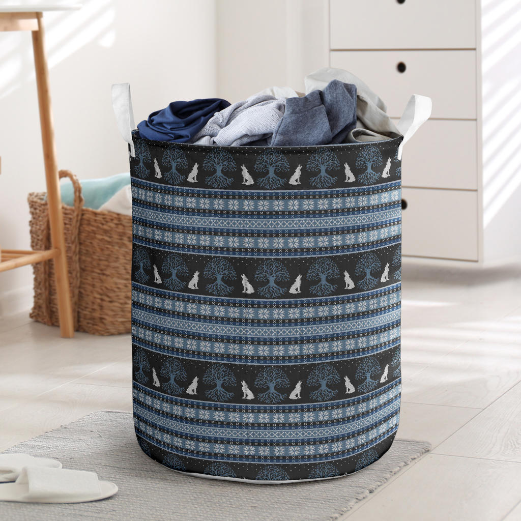 Wolf Tree of Life Knit Design Print Laundry Basket