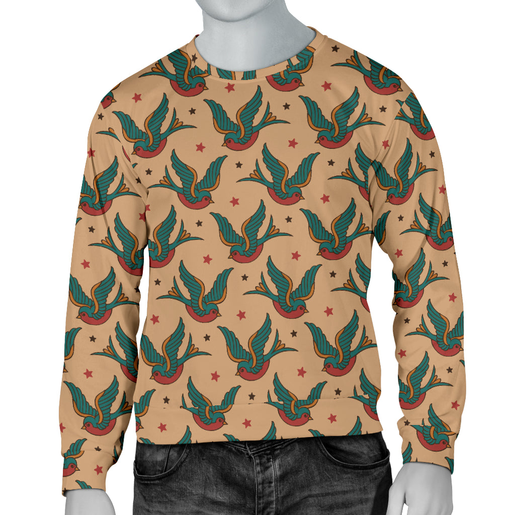Old School Tattoo Swallow Design Men Long Sleeve Sweatshirt