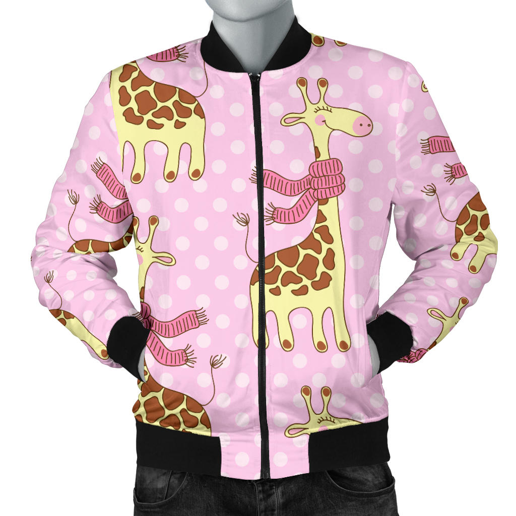 Giraffe Cute Pink Polka Dot Print Men Bomber Jacket