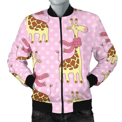 Giraffe Cute Pink Polka Dot Print Men Bomber Jacket
