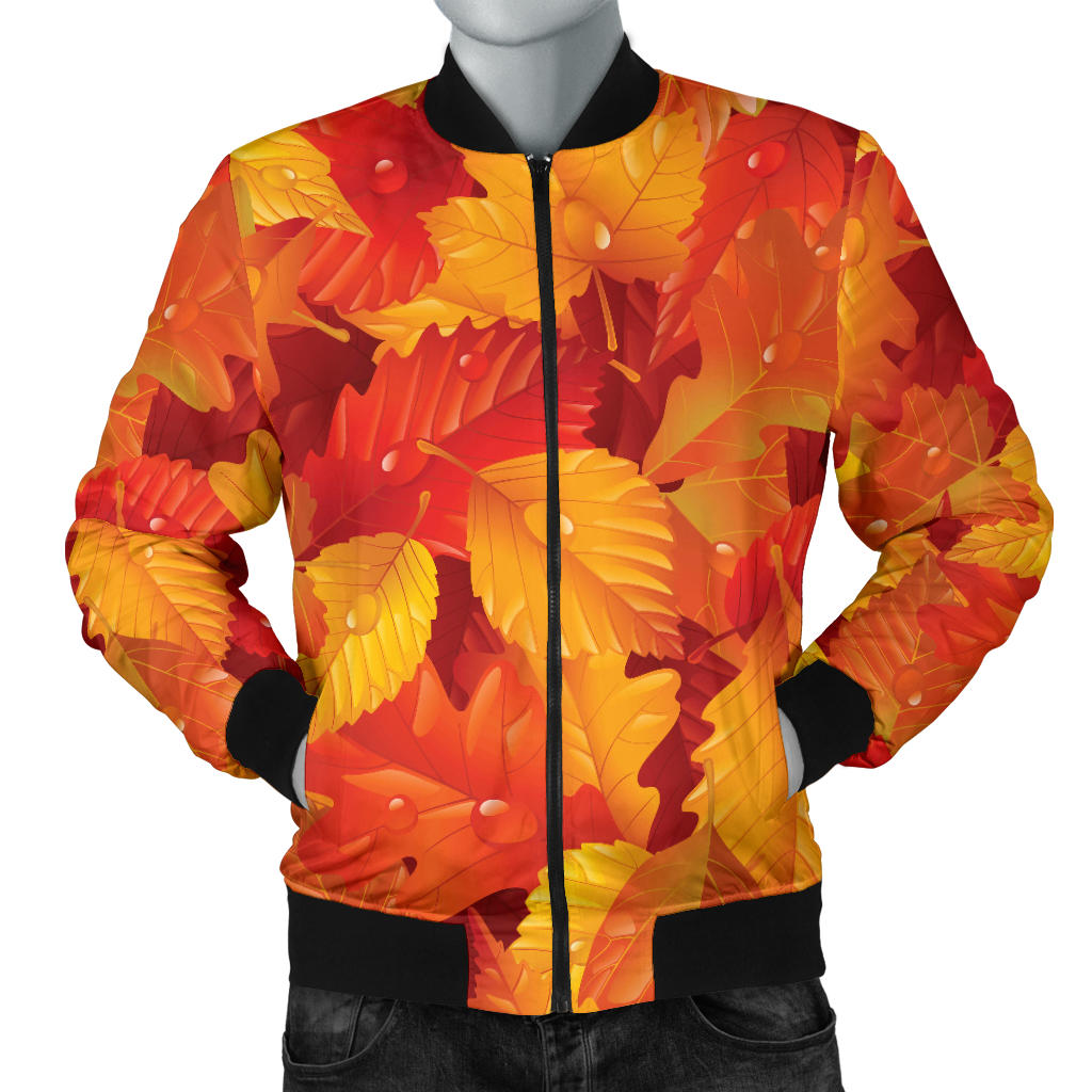 Elm Leave Autum Print Pattern Men Bomber Jacket