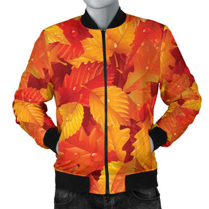 Elm Leave Autum Print Pattern Men Bomber Jacket