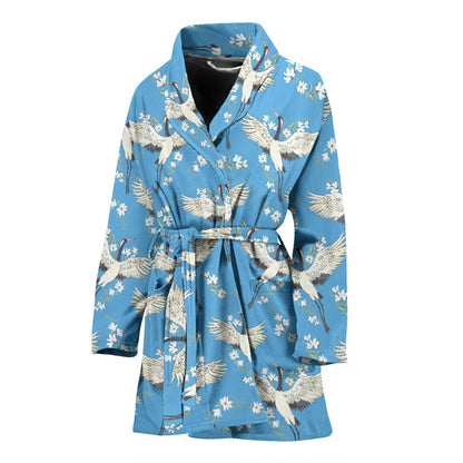 Crane Pattern Print Design 03 Women Bathrobe