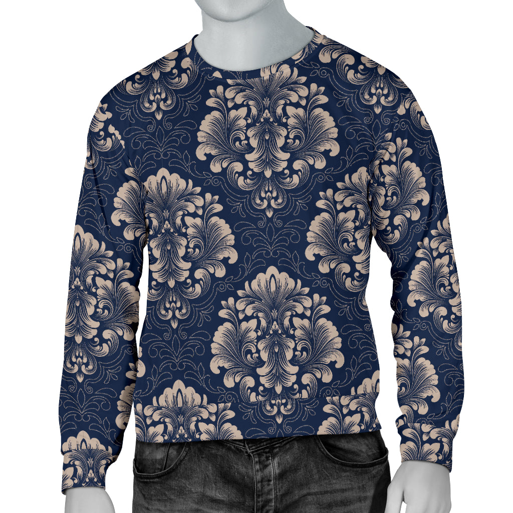 Damask Blue Luxury Print Pattern Men Long Sleeve Sweatshirt