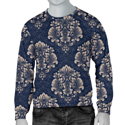 Damask Blue Luxury Print Pattern Men Long Sleeve Sweatshirt