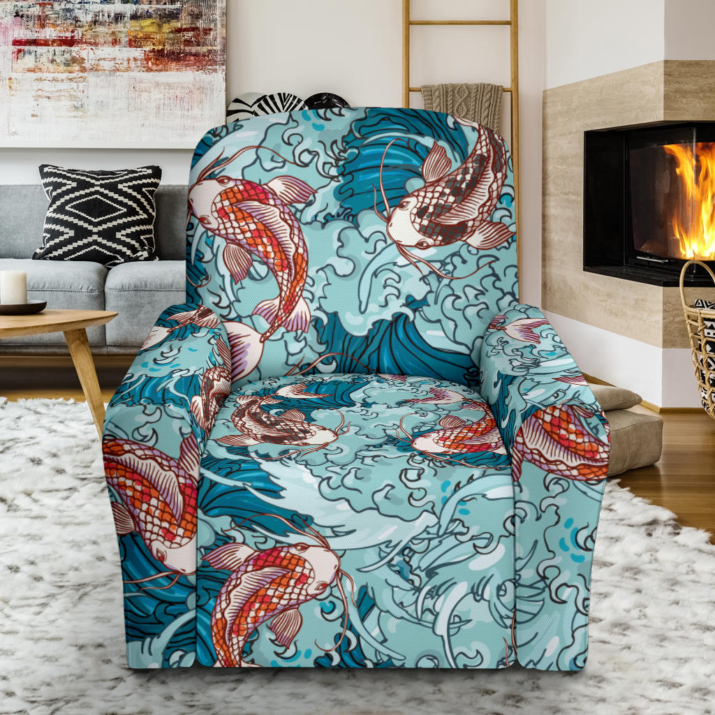 KOI Fish Pattern Print Design 05 Recliner Slipcover with Pocket