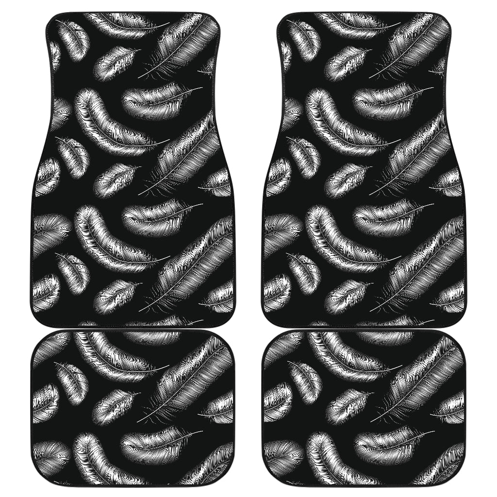 Feather Black White Design Print Car Floor Mats Front Back