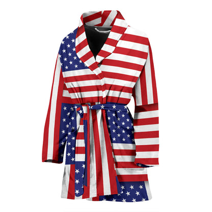 Patriotic US Flag Pattern Print Design A01 Women Bathrobe