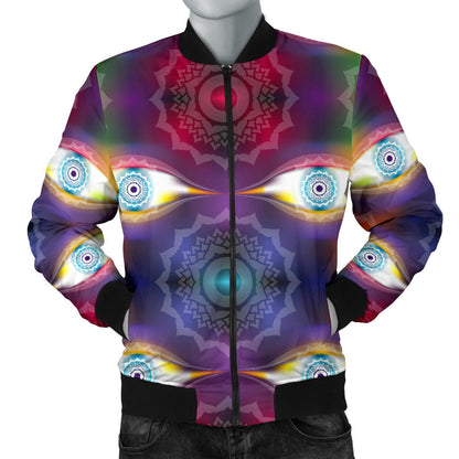 Chakra Eye Print Pattern Men Bomber Jacket