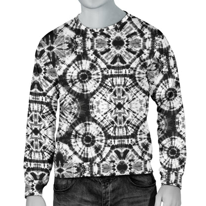 Tie Dye Black White Design Print Men Long Sleeve Sweatshirt