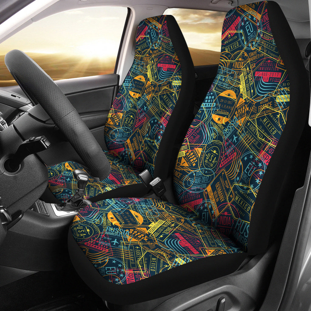 Travel Stamp Colorful Print Design LKS304 Car Seat Covers