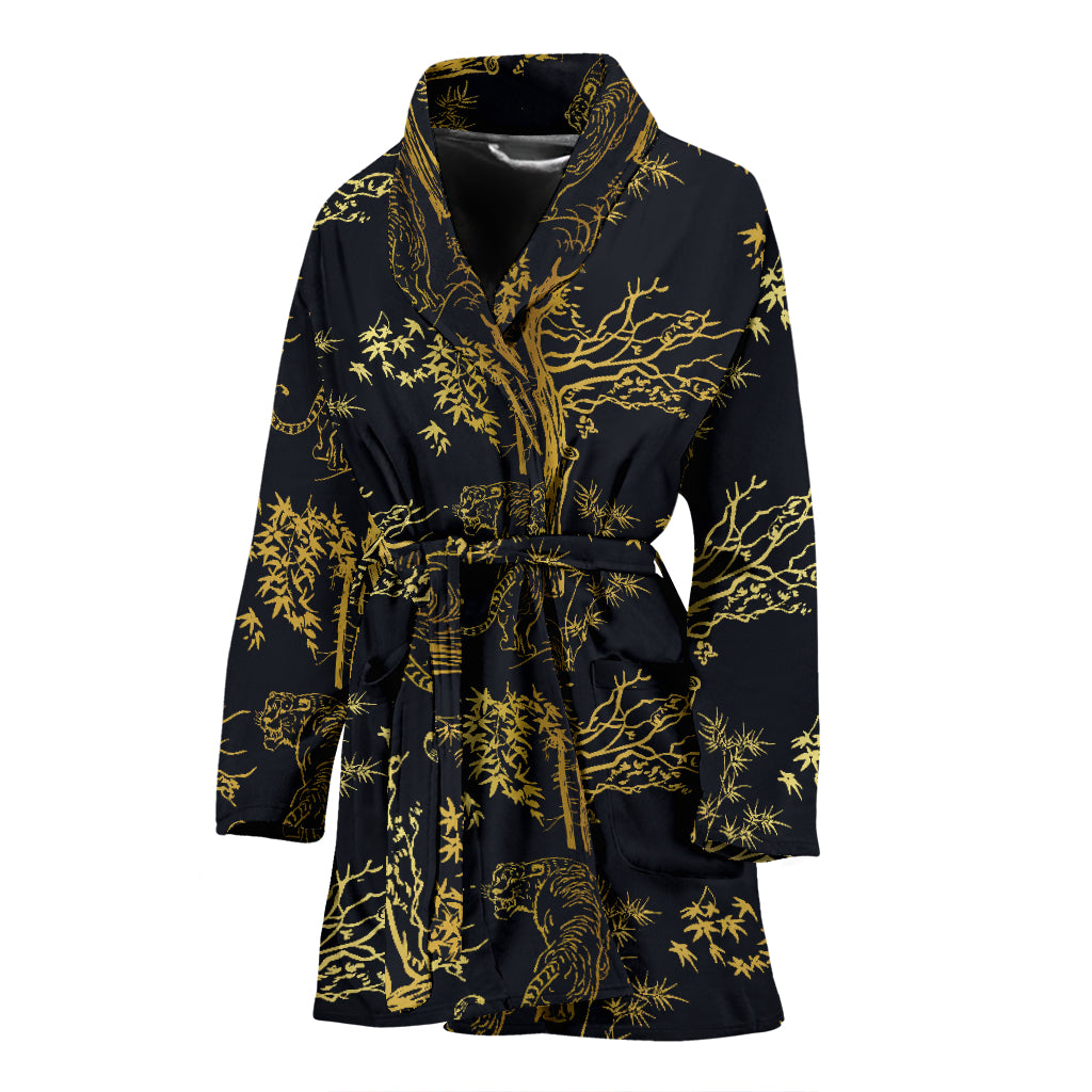 Tiger Gold Print Design LKS307 Women Bathrobe