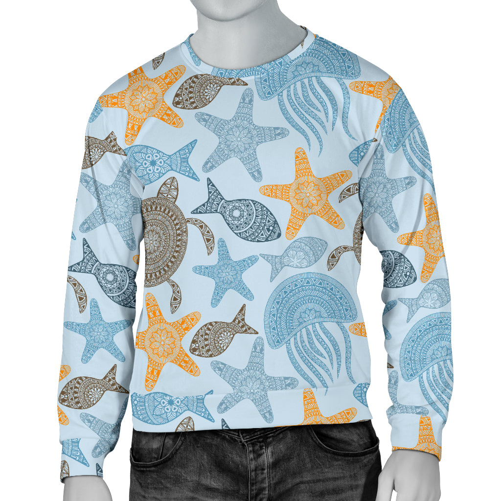 Polynesian Jellyfish Turtle Print Men Long Sleeve Sweatshirt