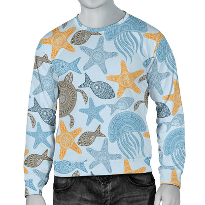 Polynesian Jellyfish Turtle Print Men Long Sleeve Sweatshirt