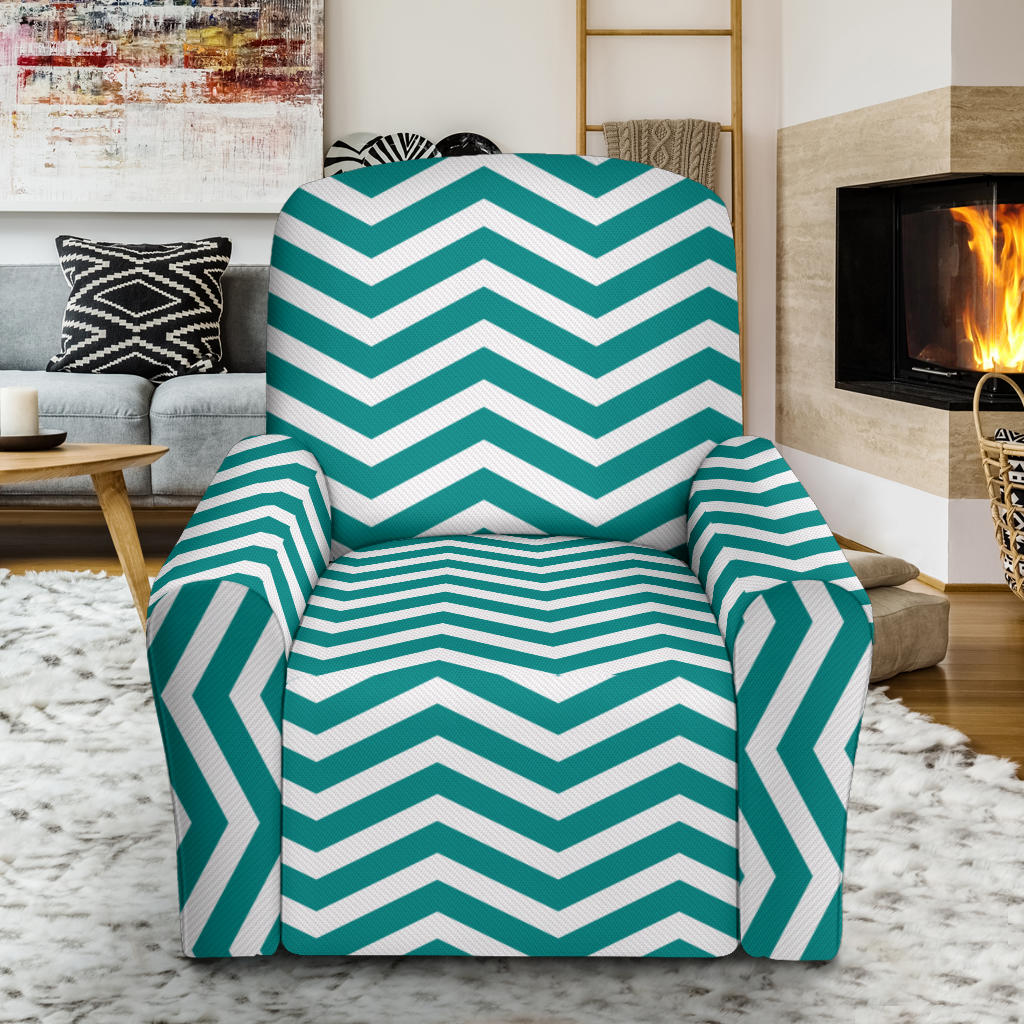 Chevron Teal Pattern Print Design 02 Recliner Slipcover with Pocket