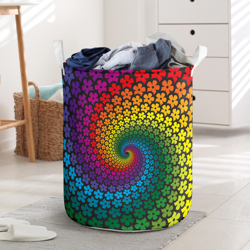 Flower Power Rainbow Spiral Print Laundry Basket