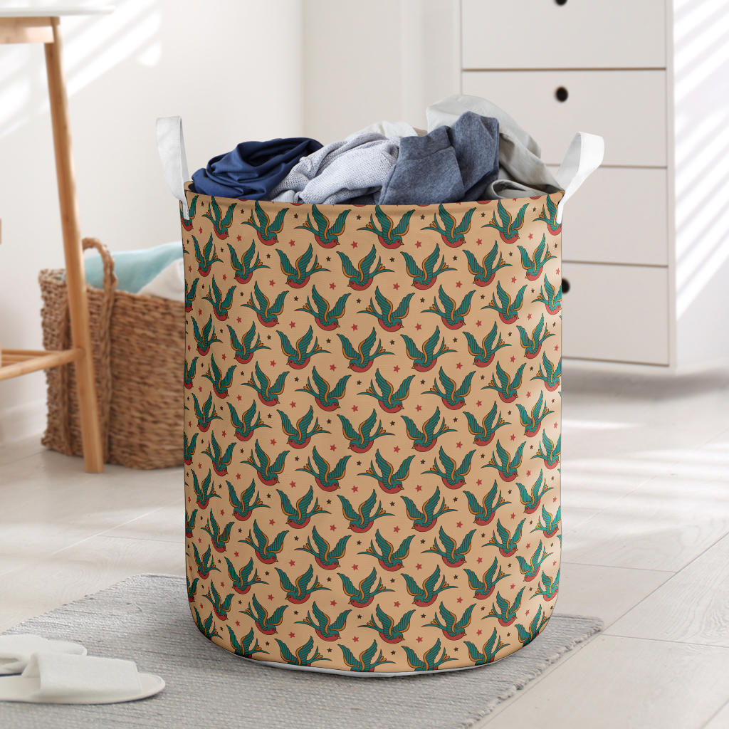 Old School Tattoo Swallow Design Laundry Basket