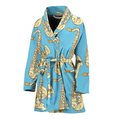 Saxophone Pattern Print Design 03 Women Bathrobe