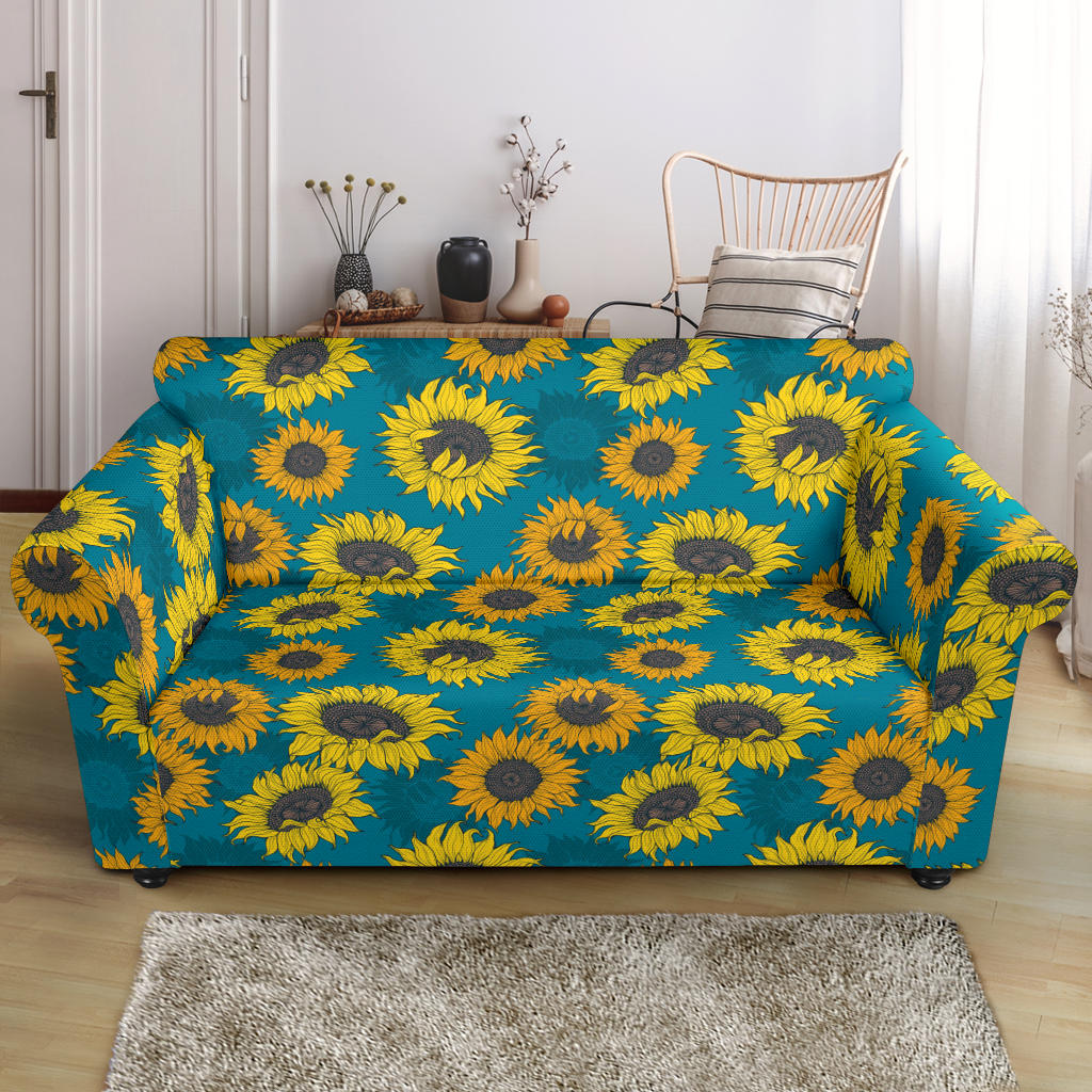 Sunflower Print Design LKS301 Loveseat Couch Slipcover