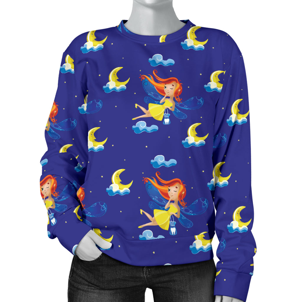 Fairy with Moon Print Pattern Women Long Sleeve Sweatshirt