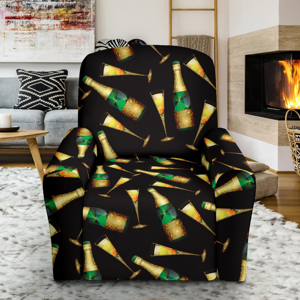 Champagne Pattern Print Design 02 Recliner Slipcover with Pocket