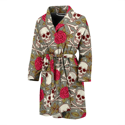 Skull Bone Rose Print Design LKS303 Men Bathrobe