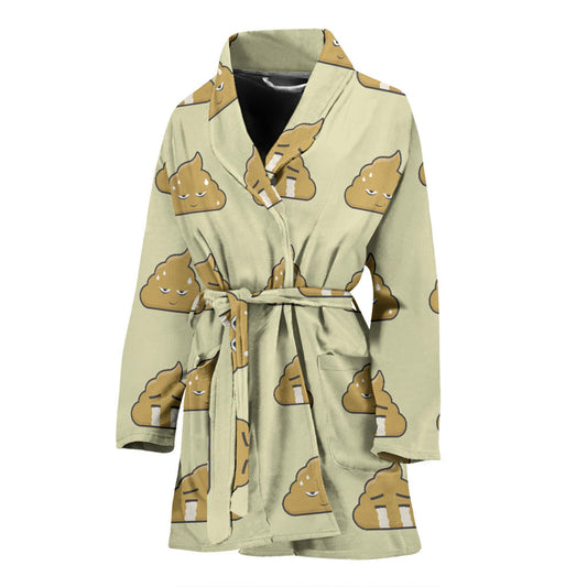 Poop Emoji Pattern Print Design A04 Women Bathrobe