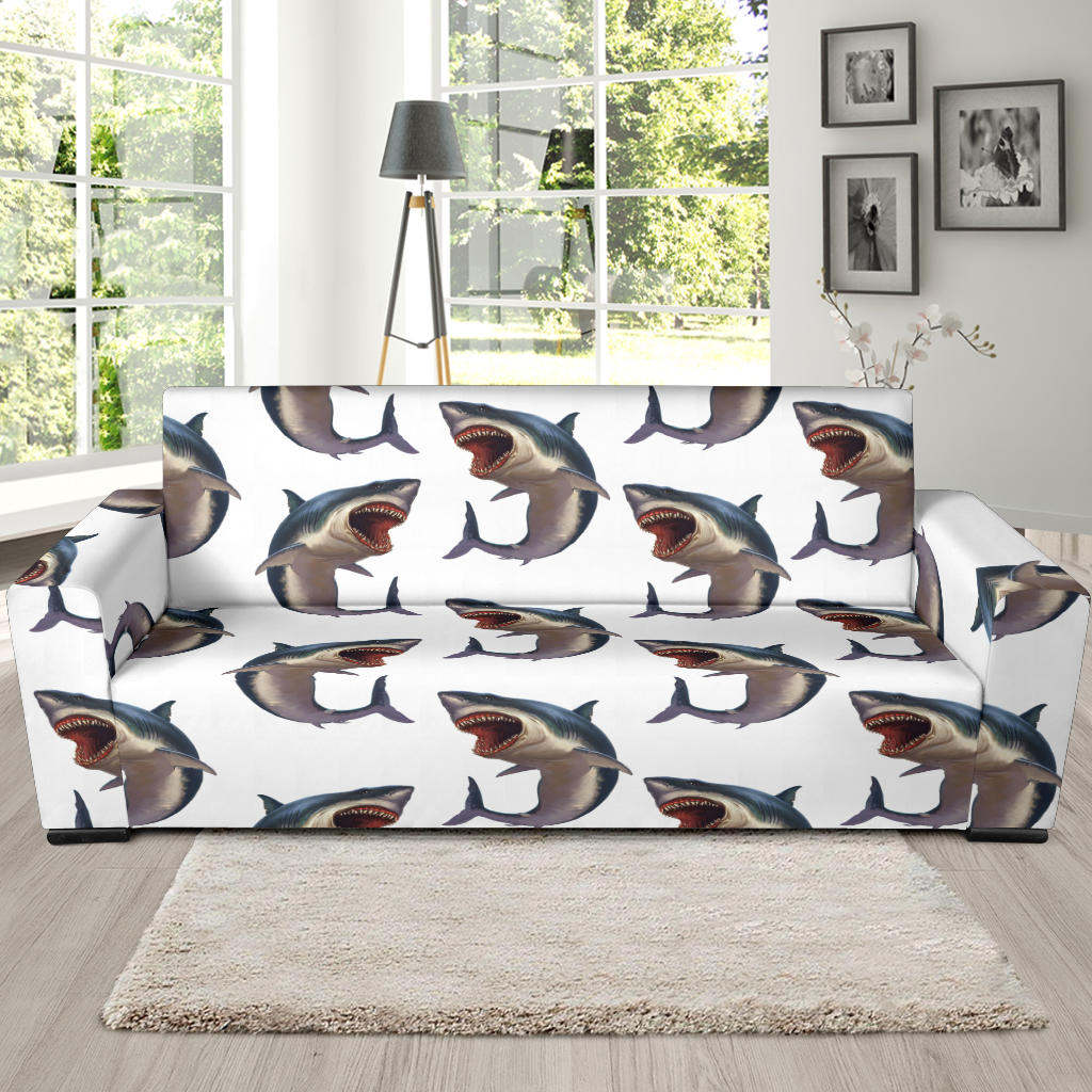 Great White Shark Pattern Print Design 03 Sofa Slipcover