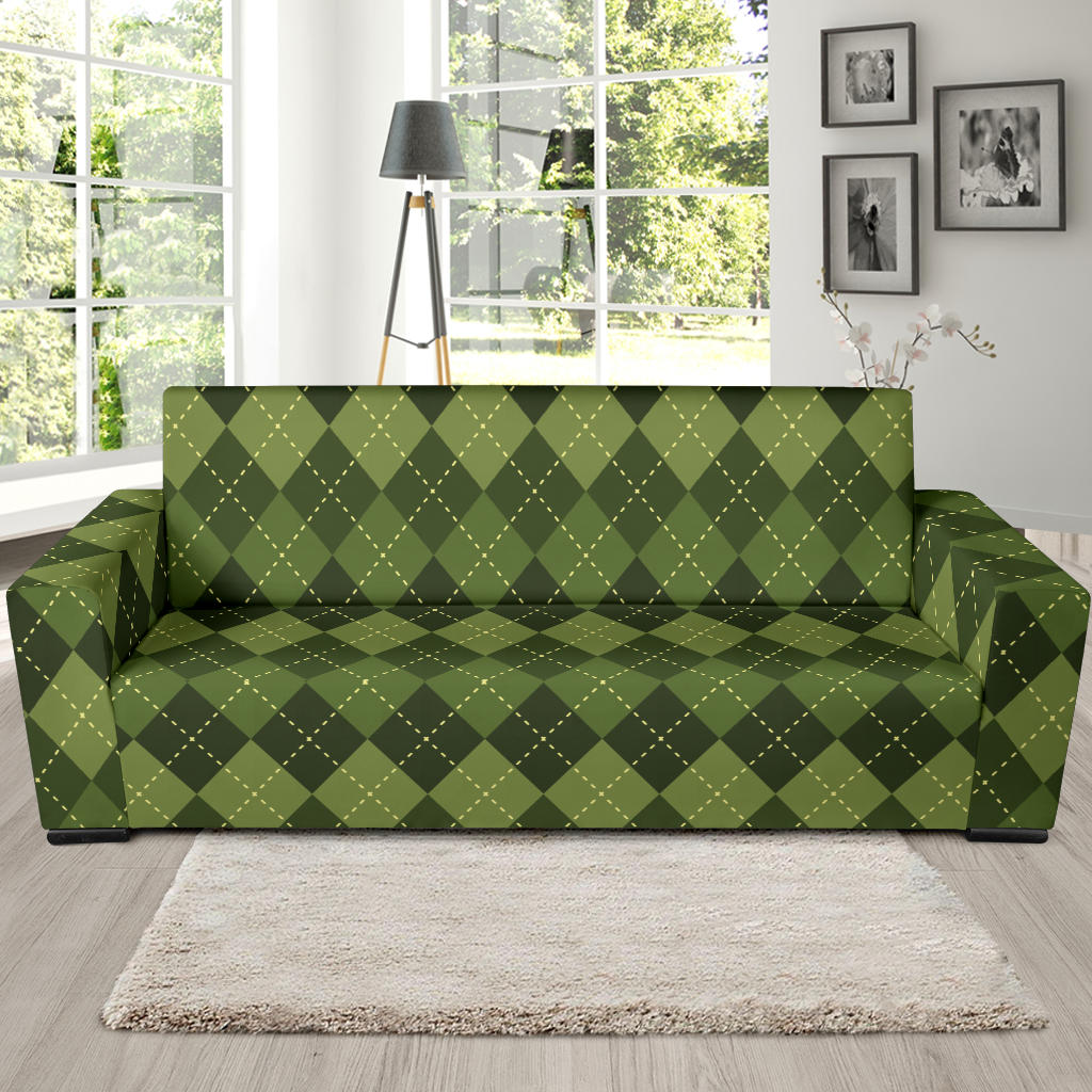 Argyle Green Pattern Print Design 01 Sofa Slipcover